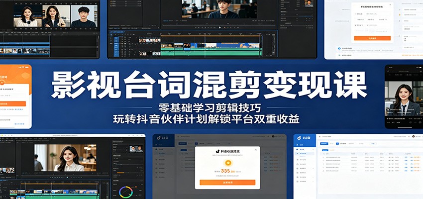 影视台词混剪变现课:零基础学习剪辑技巧,玩转抖音伙伴计划解锁平台双重收益-智云网
