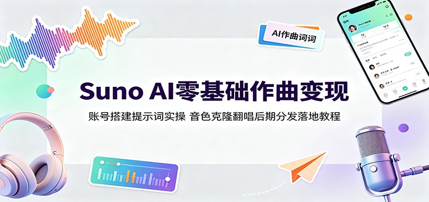 Suno AI零基础作曲变现：账号搭建提示词实操，音色克隆翻唱后期分发落地教程-智云网
