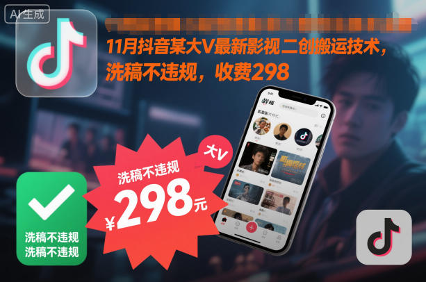 11月抖音某大V最新影视二创搬运技术，洗稿不违规，收费298-智云网