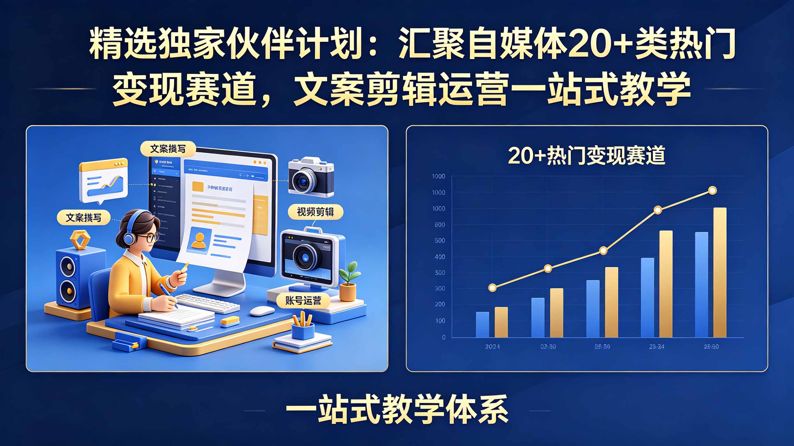 精选独家伙伴计划：汇聚自媒体20+类热门变现赛道，文案剪辑运营一站式教学-智云网