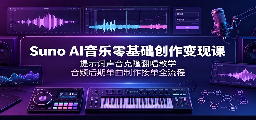 Suno AI音乐零基础创作变现课:提示词声音克隆翻唱教学,音频后期单曲制作接单全流程-智云网