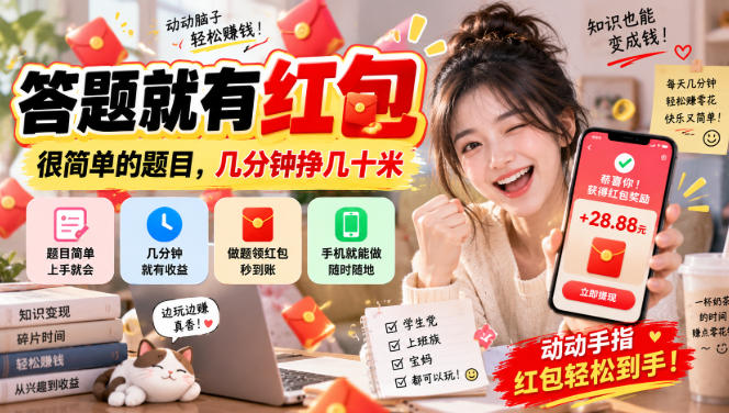 答题就有红包，很简单的题目，几分钟挣几十块，学生党上班族宝妈都可以玩【揭秘】-智云网