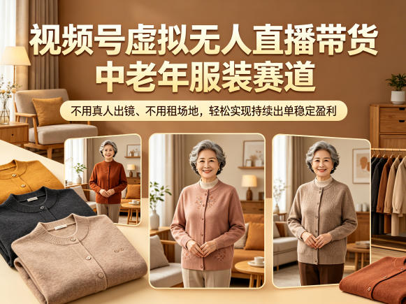 视频号虚拟无人直播带货中老年服装赛道,不用真人出镜、不用租场地,轻松实现持续出单稳定盈利-智云网