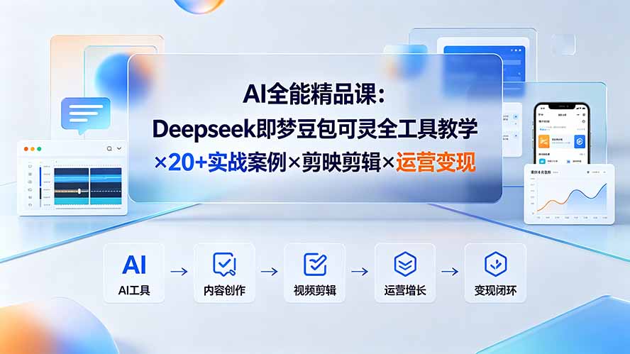 AI全能精品课：Deepseek即梦豆包可灵全工具教学×20+实战案例×剪映剪辑×运营变现-智云网