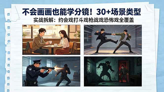 （18591期）不会画画也能学分镜！30+场景类型实战拆解：约会戏打斗戏枪战戏恐怖戏全覆盖-智云网