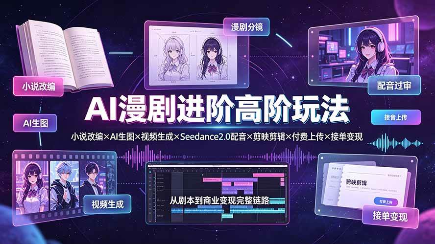 （19430期）AI漫剧进阶高阶玩法：小说改编×AI生图×视频生成×Seedance2.0配音×剪映剪辑×付费上传×接单变现-智云网