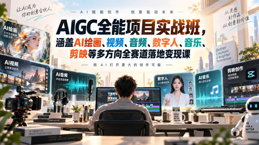 AIGC全能项目实战班，涵盖AI绘画、视频、音频、数字人、音乐、剪映等多方向全赛道落地变现课（更新）-智云网