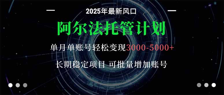 阿尔法托管计划 单账号月入3000-5000,长期稳定项目,新手小白轻松上手。-智云网