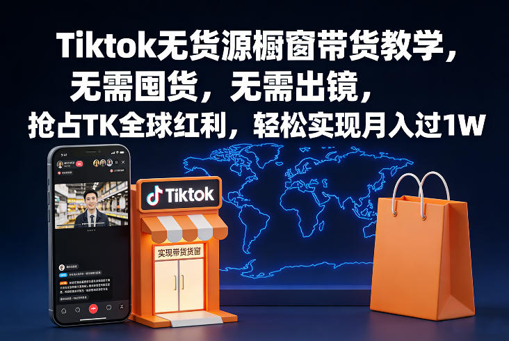 Tiktok无货源橱窗带货教学,无需囤货,无需出镜,抢占TK全球红利,轻松实现月入过1W