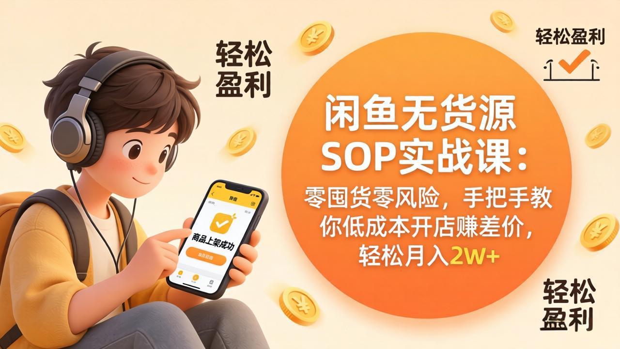 闲鱼无货源SOP实战课:零囤货零风险,手把手教你低成本开店赚差价,轻松月入2w+-智云网