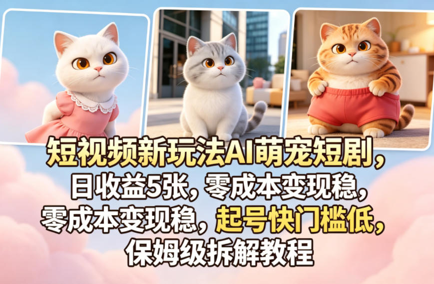 短视频新玩法AI萌宠短剧，日收益5张，零成本变现稳，起号快门槛低，保姆级拆解教程-智云网