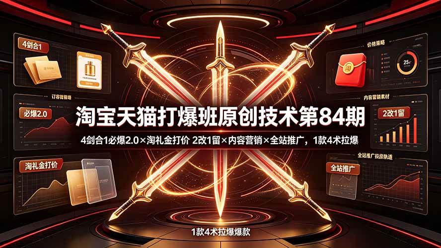 （19428期） 淘宝天猫打爆班原创技术第84期：4剑合1必爆2.0×淘礼金打价×2改1留×内容营销×全站推广，1款4术拉爆-智云网