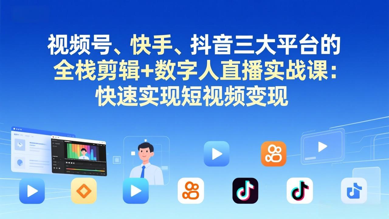 视频号+快手+抖音三大平台的全栈剪辑+数字人直播实战课-3月更新:快速实现短视频变现-智云网