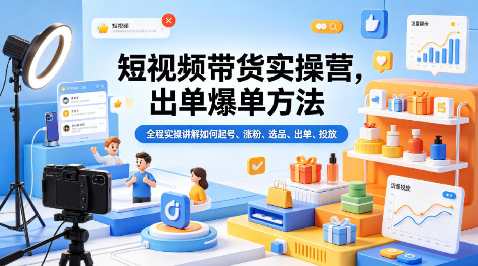 短视频带货实操营,出单爆单方法,全程实操讲解如何起号、涨粉、选品、出单、投放(更新0515)-智云网