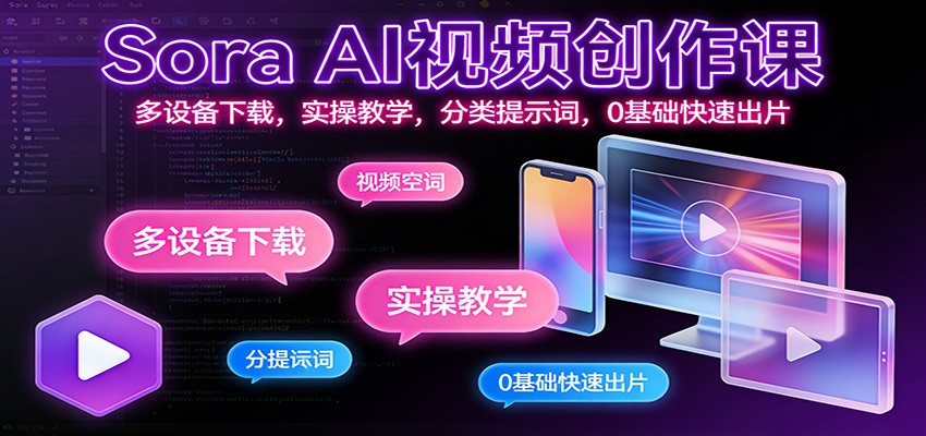 图片[1]-Sora AI视频创作课：多设备下载，实操教学，分类提示词，0基础快速出片-智云网