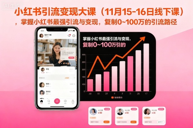 小红书引流变现大课（11月15-16日线下课），掌握小红书最强引流与变现，复制0~100万的引流路径