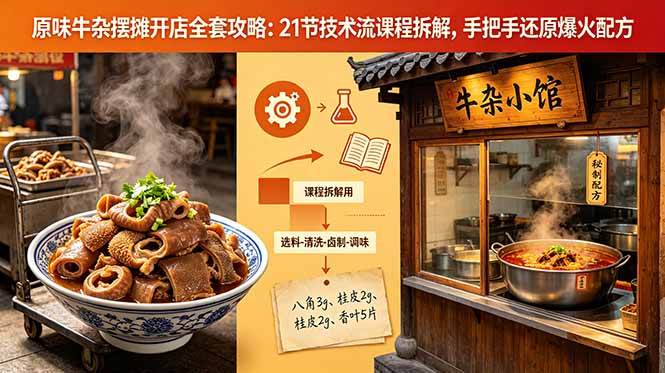 (18601期)原味牛杂摆摊开店全套攻略:21节技术流课程拆解,手把手还原爆火配方-智云网