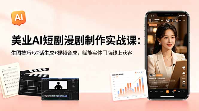 美业AI短剧漫剧制作实战课：生图技巧+对话生成+视频合成，赋能实体门店线上获客-智云网