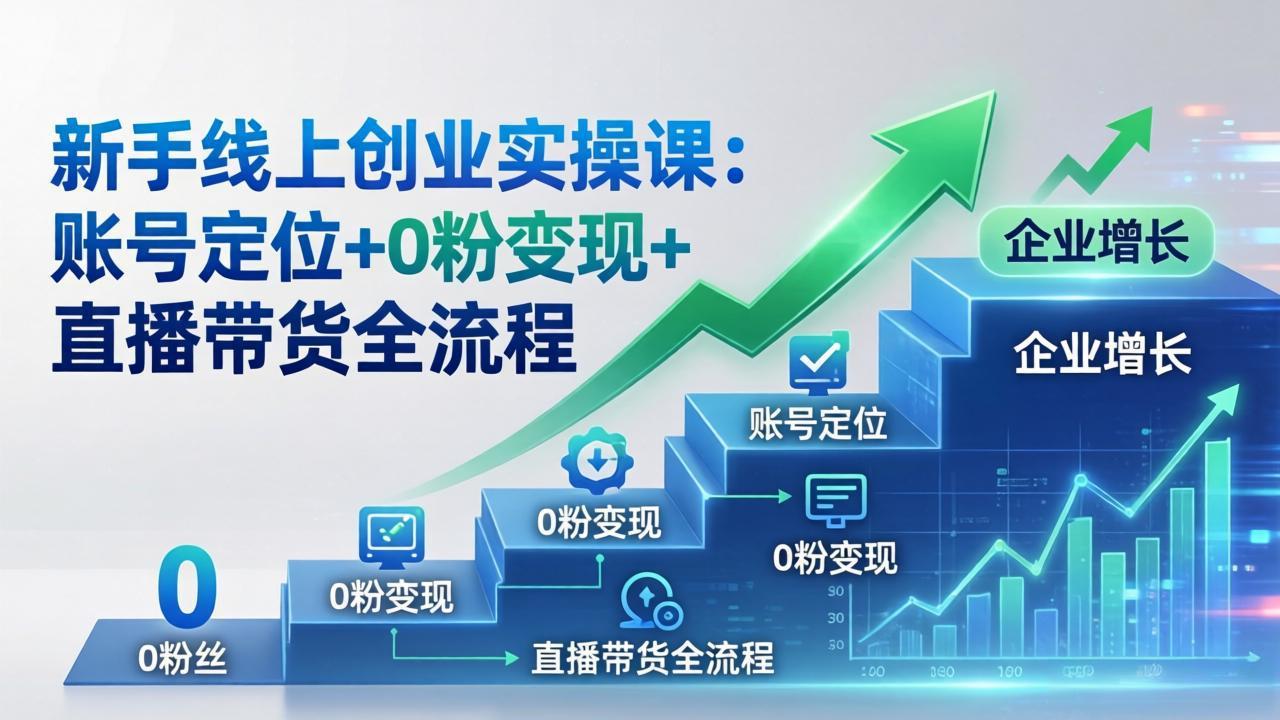 新手线上创业实操课：账号定位+0粉变现+直播带货全流程，企业用户增长一步到位-智云网