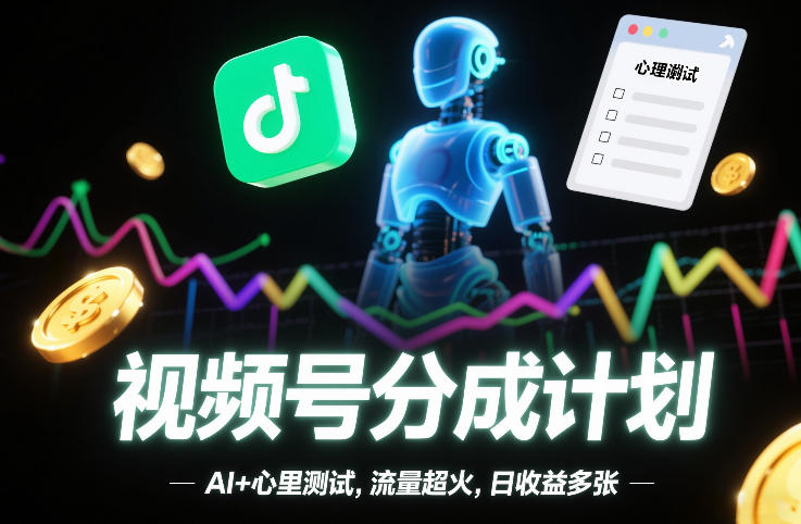 视频号分成计划,AI+心里测试,流量超火,日收益多张