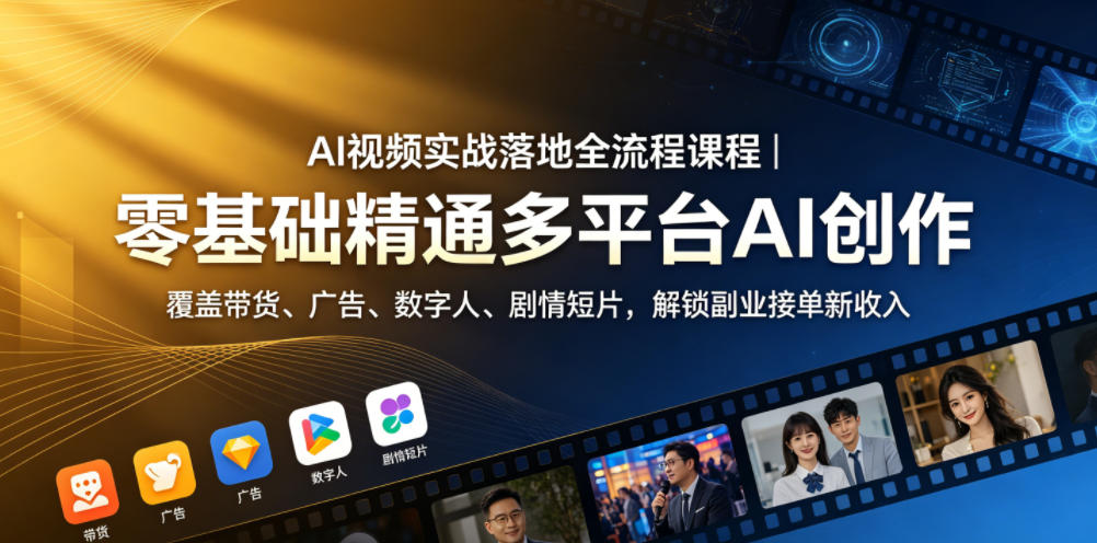 AI视频实战落地全流程课程｜零基础精通多平台AI创作，覆盖带货、广告、数字人、剧情短片，解锁副业接单新收入-智云网