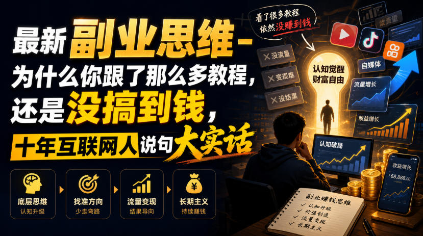 最新副业思维-为什么你跟了那么多教程，还是没搞到钱，十年互联网人说句大实话【揭秘】-智云网