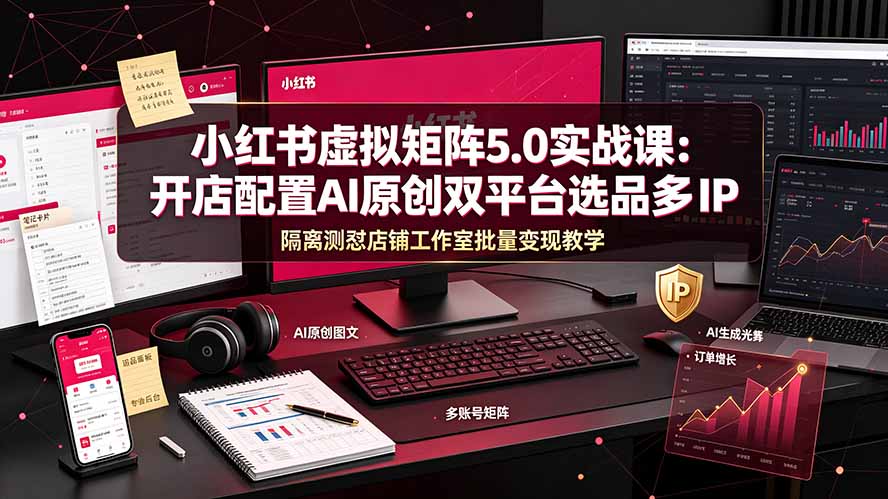 小红书虚拟矩阵5.0实战课：开店配置｜AI原创｜双平台选品｜多IP隔离｜测怼店铺工作室批量变现实操教学-智云网