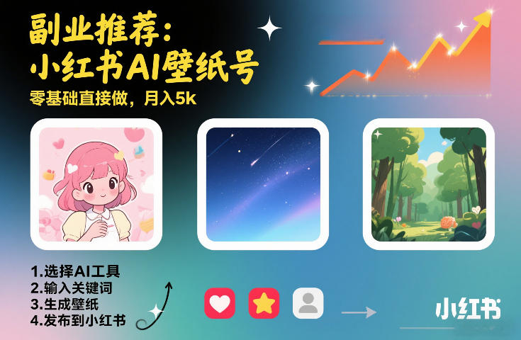 副业推荐:小红书AI壁纸号,零基础直接做,月入5k
