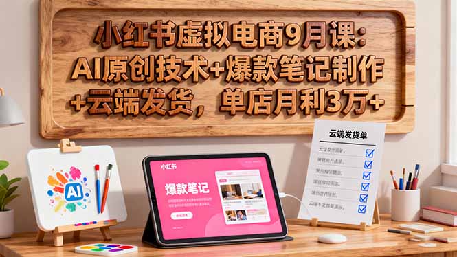 小红书虚拟电商9月课:AI原创技术+爆款笔记制作+云端发货,单店月利3万+-智云网