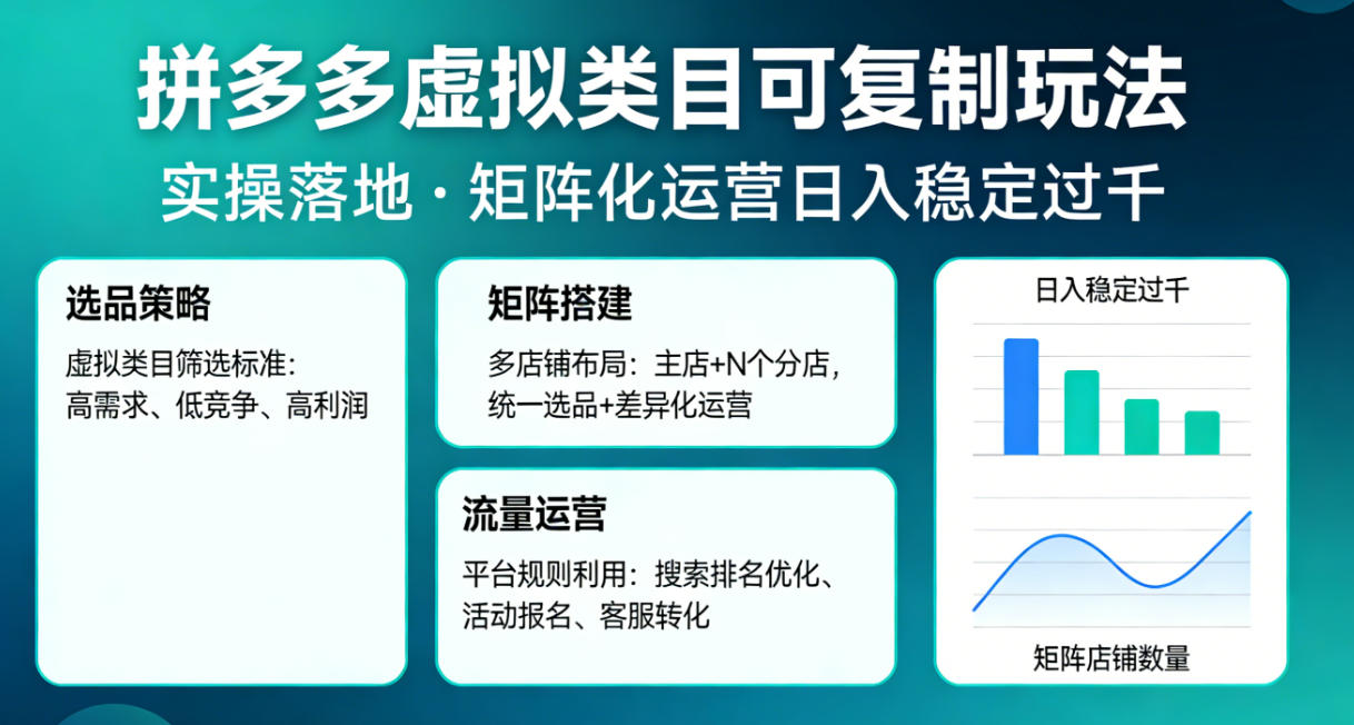 拼多多虚拟类目可复制玩法，实操落地，矩阵化日入稳定过千【揭秘】-智云网