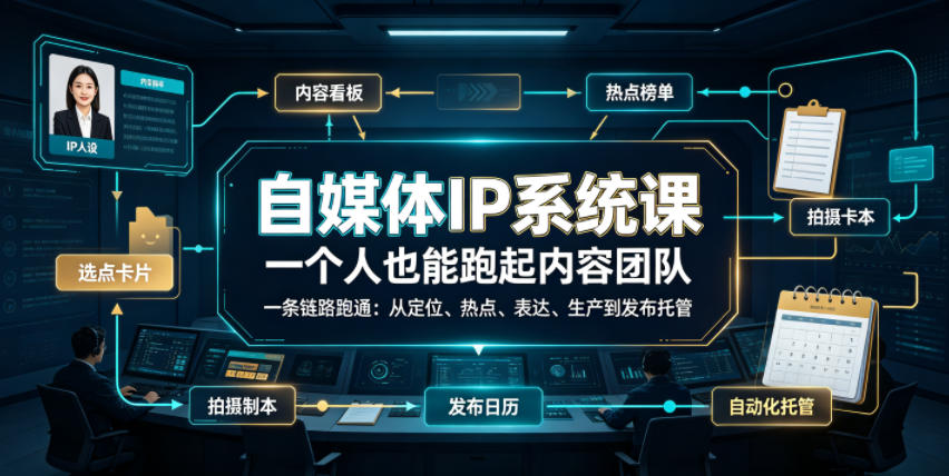 自媒体IP系统课，一个人也能跑起内容团队，一条链路跑通，从定位、热点、表达、生产到发布托管-智云网