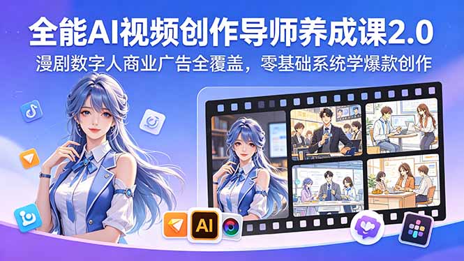 全能AI视频创作导师养成课2.0,漫剧数字人商业广告全覆盖,零基础系统学爆款创作-智云网