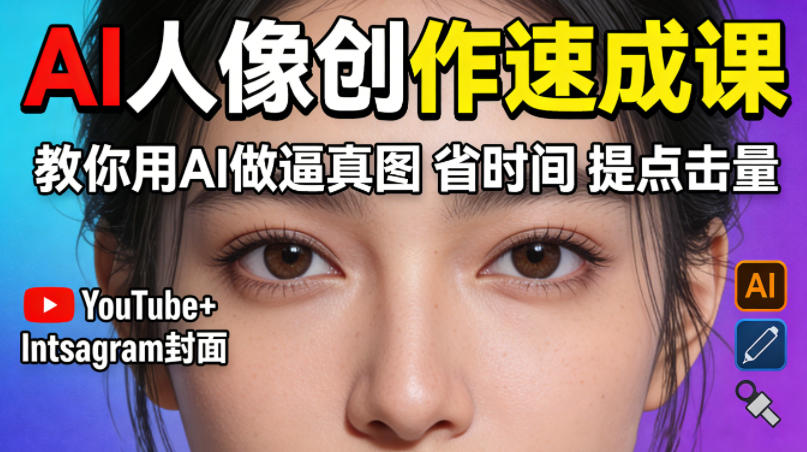 YouTube+Instagram封面没人点？AI人像创作速成课，教你用AI做逼真图，省时间还能提点击量！