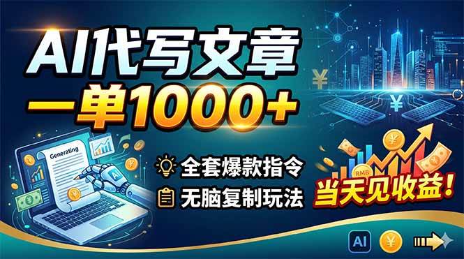 （18575期）AI代写文章，一单1000+，全套爆款指令+无脑复制玩法，当天见收益！-智云网