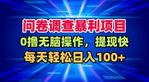 问卷调查暴利项目,0撸无脑操作,提现快,每天轻松日入100+【揭秘】-智云网