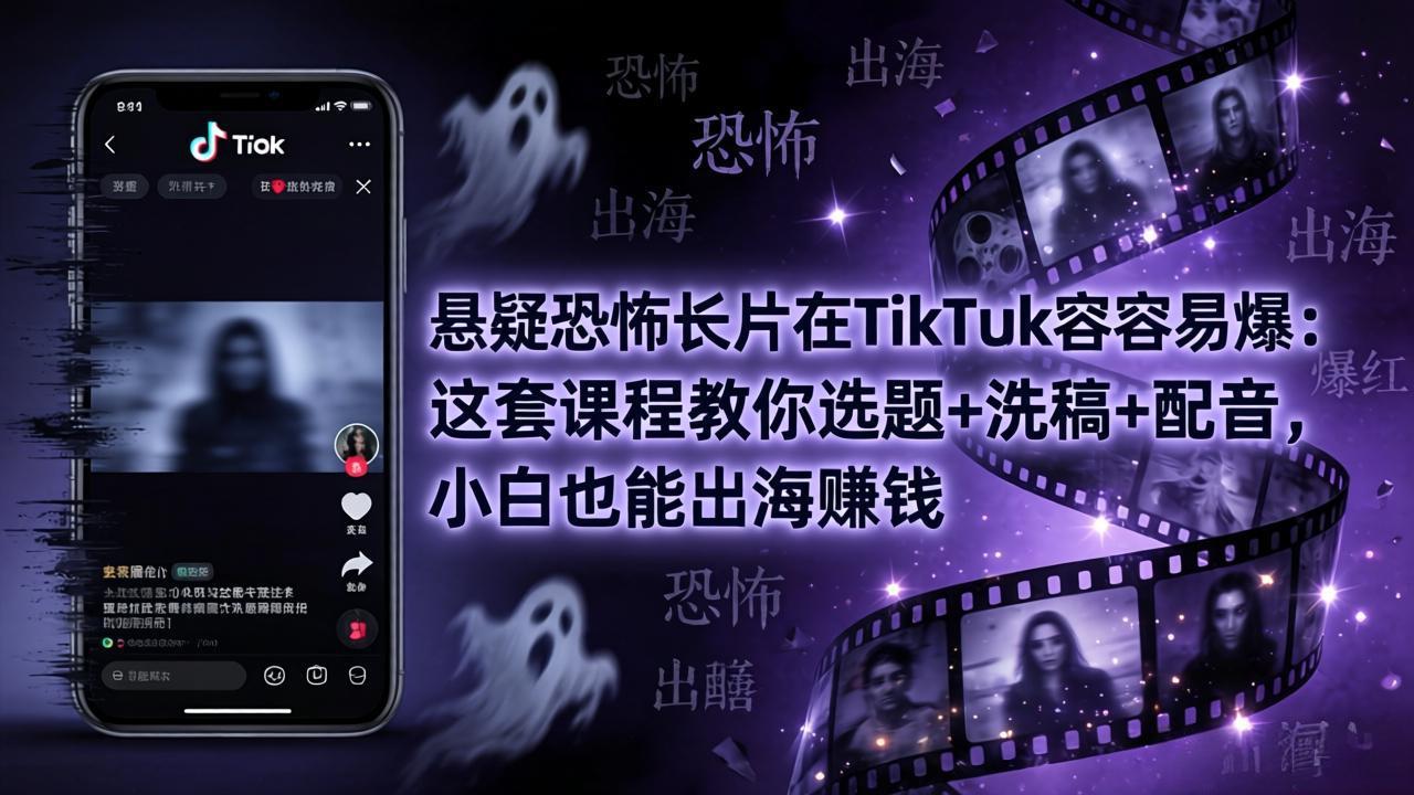 悬疑恐怖长片在TikTok最容易爆：这套课程教你选题+洗稿+配音，小白也能出海赚钱-智云网