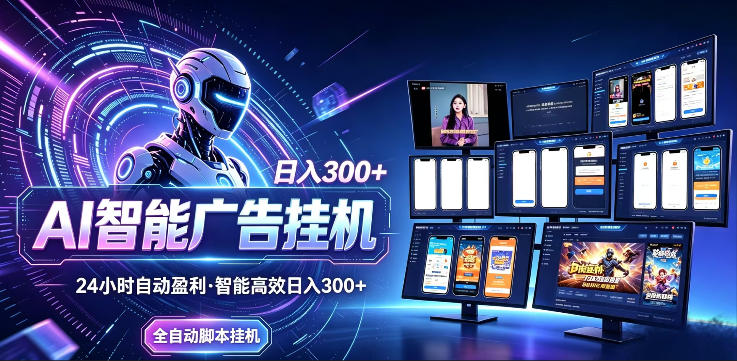 AI智能广告挂G项目,无需人工,单机稳定日入200+,可矩阵放大,24小时不间断刷广告賺收益【揭秘】-智云网