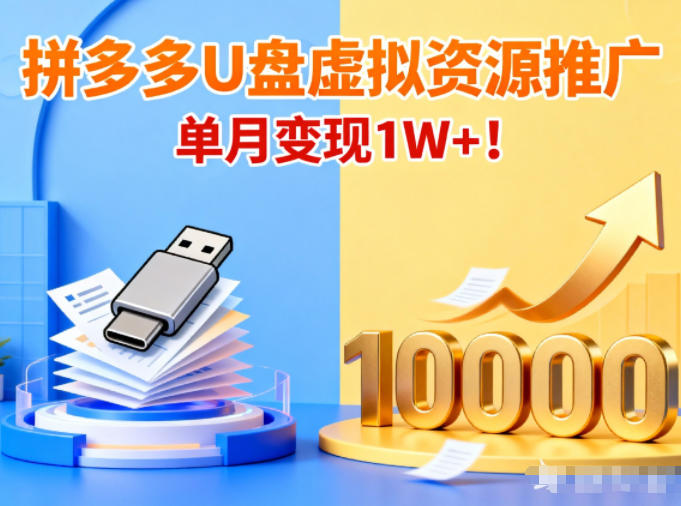 拼多多卖U盘虚拟资源，搭配商品推广，单月变现1W+！-智云网