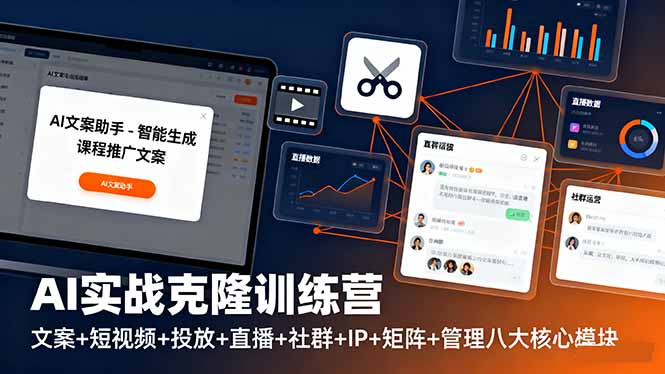 AI实战克隆训练营:文案+短视频+投放+直播+社群+IP+矩阵+管理八大核心模块-智云网