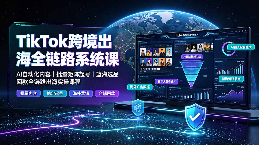TikTok跨境出海全链路系统课-2026年7月：AI自动化内容｜批量矩阵起号｜蓝海选品回款全链路出海实操课程-智云网