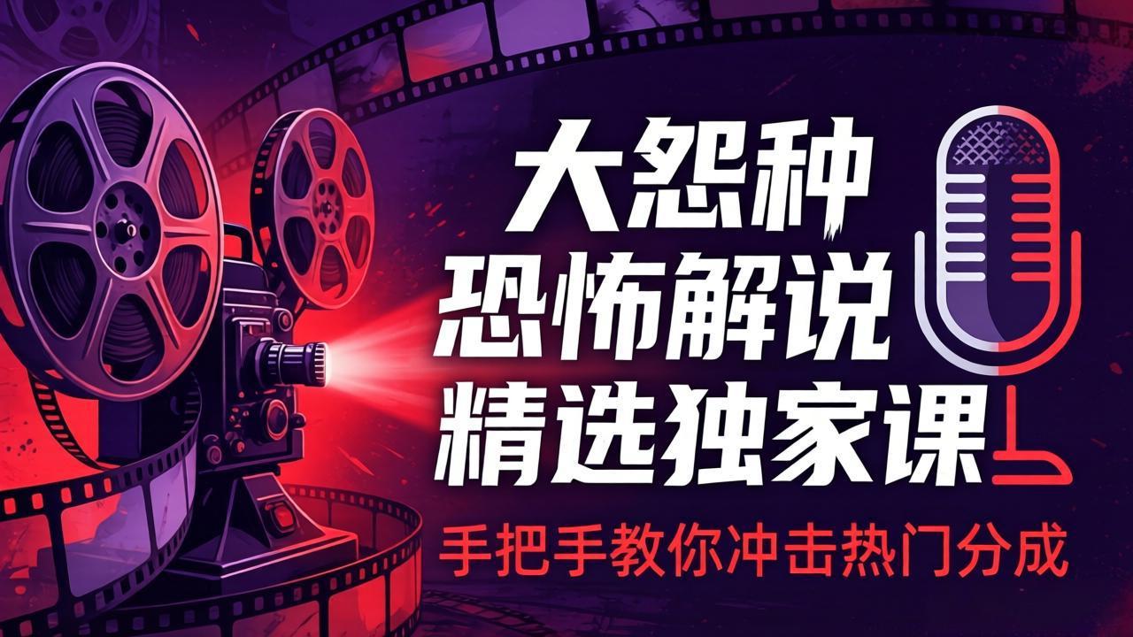 大怨种恐怖解说精选独家课：电影下载+文案配音+片头封面，手把手教你冲击热门分成-智云网