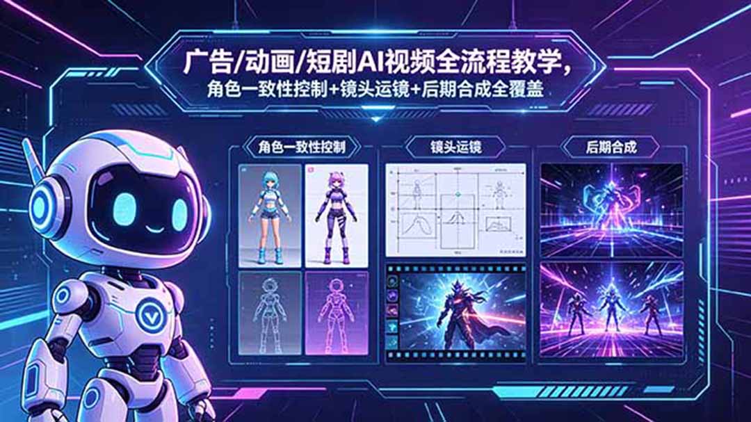 广告/动画/短剧AI视频全流程教学,角色一致性控制+镜头运镜+后期合成全覆盖-智云网