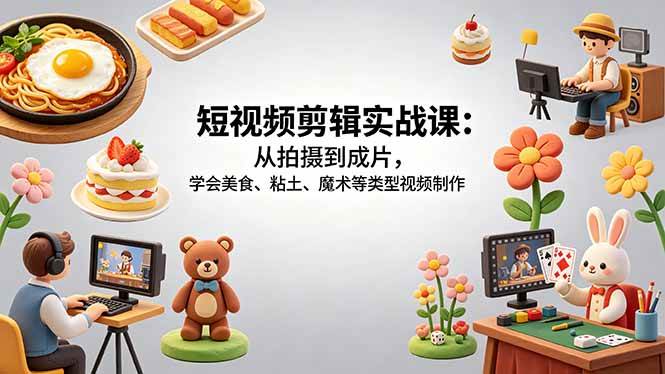 （18375期）短视频剪辑实战课：从拍摄到成片，学会美食、粘土、魔术等类型视频制作-智云网