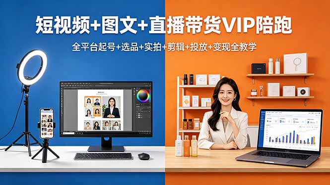 短视频+图文+直播带货VIP陪跑，全平台起号+选品+实拍+剪辑+投放+变现全教学-智云网