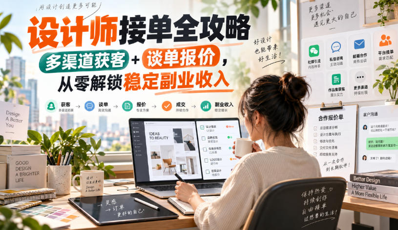 设计师接单全攻略-无水印，多渠道获客+谈单报价，从零解锁稳定副业收入-智云网