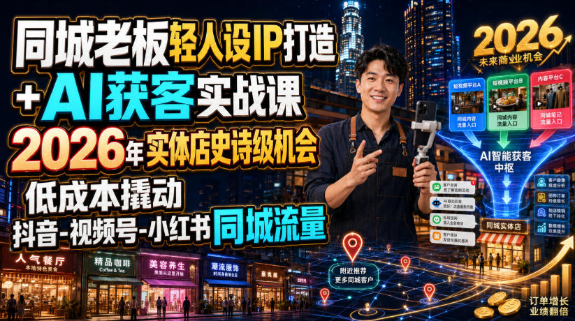 同城老板轻人设IP打造+AI获客实战课，2026年实体店史诗级机会，低成本撬动抖音-视频号-小红书同城流量-智云网