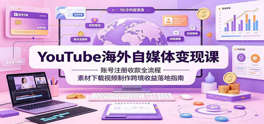 YouTube海外自媒体变现课:账号注册收款全流程,素材下载视频制作跨境收益落地指南-智云网