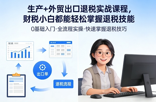 生产+外贸出口退税实战课程，财税小白都能轻松掌握退税技能
