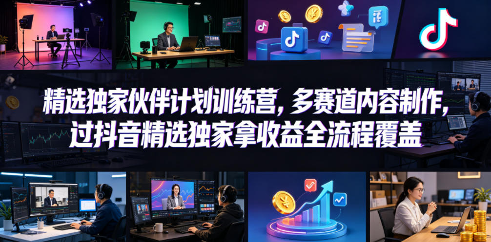 小豁食堂精选独家伙伴计划训练营，多赛道内容制作，过抖音精选独家拿收益全流程覆盖-智云网