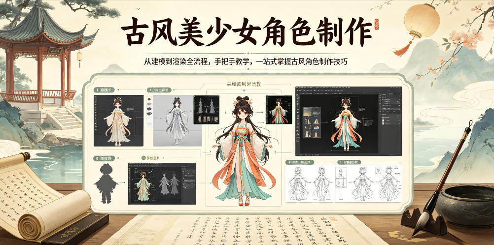 古风美少女角色制作，从建模到渲染全流程，手把手教学，一站式掌握古风角色制作技巧-智云网